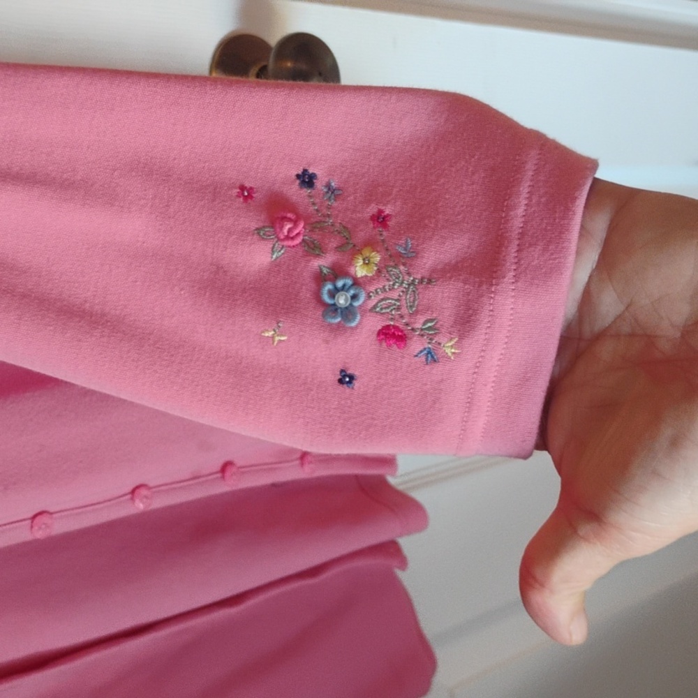 Vintage Koret Francisca Women's Size Large Flower Embroidered Cardigan Pink - Picture 5 of 8